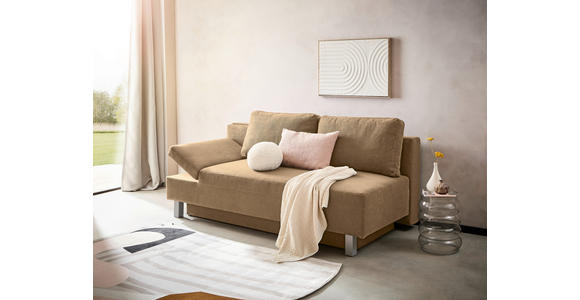 SCHLAFSOFA Flachgewebe Hellbraun  - Chromfarben/Hellbraun, Design, Holz/Textil (205/77-93/99cm) - Novel