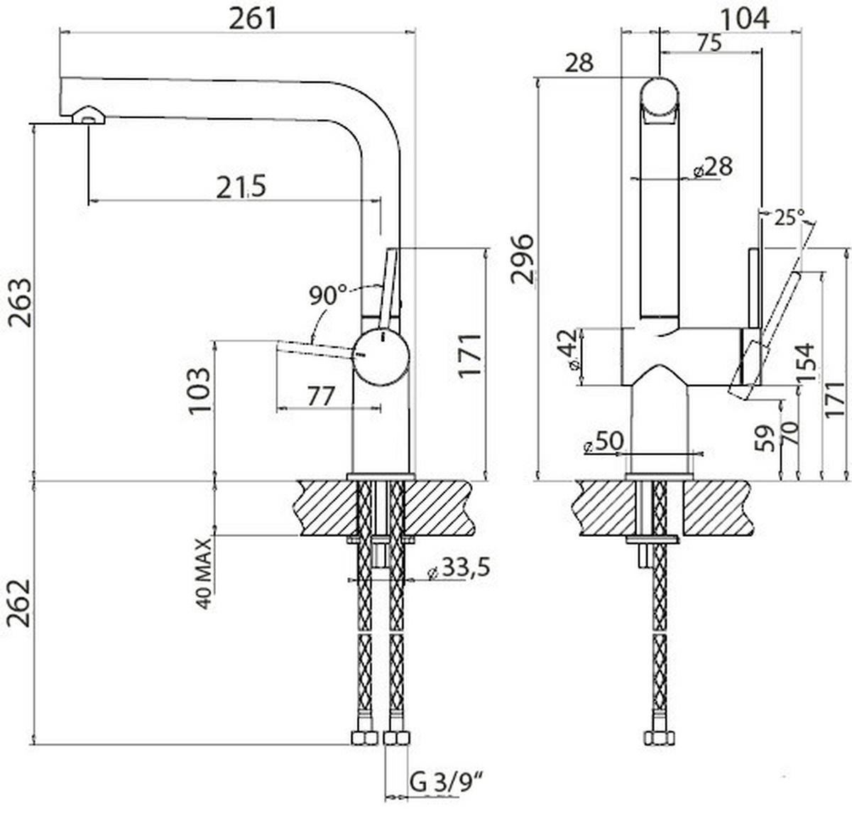 KÜCHENARMATUR - Chromfarben, Basics, Metall (13,2/26,3/26,1cm) - HKT