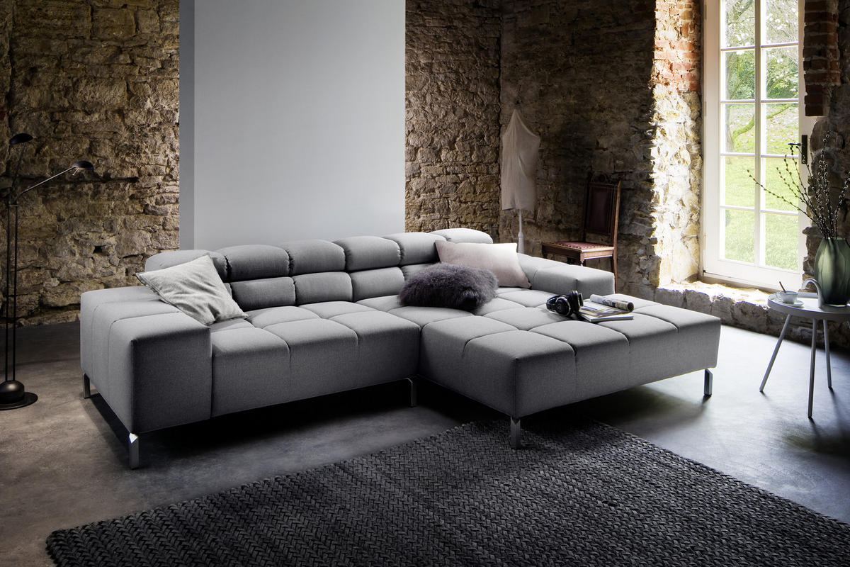 ECKSOFA Grau Flachgewebe  - Grau, Design, Textil/Metall (280/178cm) - Hom`in