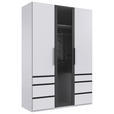 KLEIDERSCHRANK 150/216/58 cm,  in Grau, Weiß, 3-türig  - Schwarz/Weiß, Design, Glas/Holzwerkstoff (150/216/58cm) - Hom`in