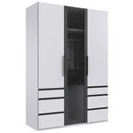 KLEIDERSCHRANK 150/216/58 cm,  in Grau, Weiß, 3-türig  - Schwarz/Weiß, Design, Glas/Holzwerkstoff (150/216/58cm) - Hom`in