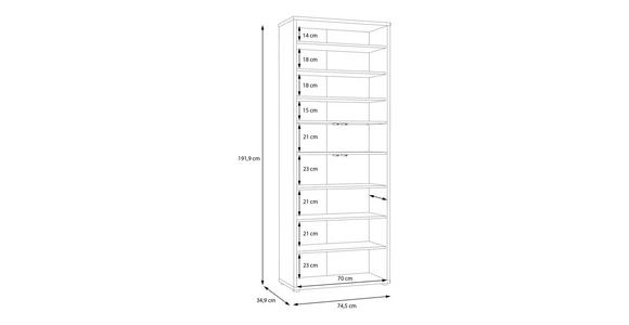 SCHUHSCHRANK 74,5/191,9/34,9 cm  - Eiche Artisan/Grau, Basics, Holzwerkstoff/Kunststoff (74,5/191,9/34,9cm) - Xora