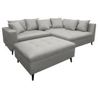 Ecksofa inkl. Hocker Grau Mikrofaser  - Schwarz/Grau, Design, Holz/Textil (247/174cm) - MID.YOU