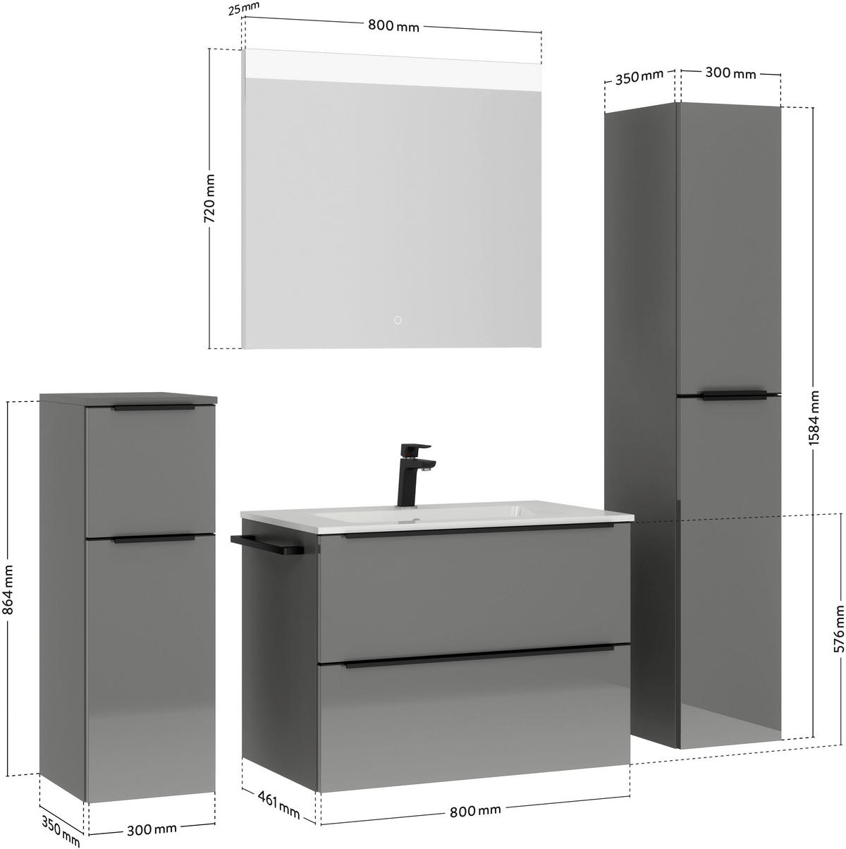 BADEZIMMER 5-teilig  in 141 cm  - Schieferfarben/Schwarz, MODERN, Holzwerkstoff/Stein (141cm) - Nobilia