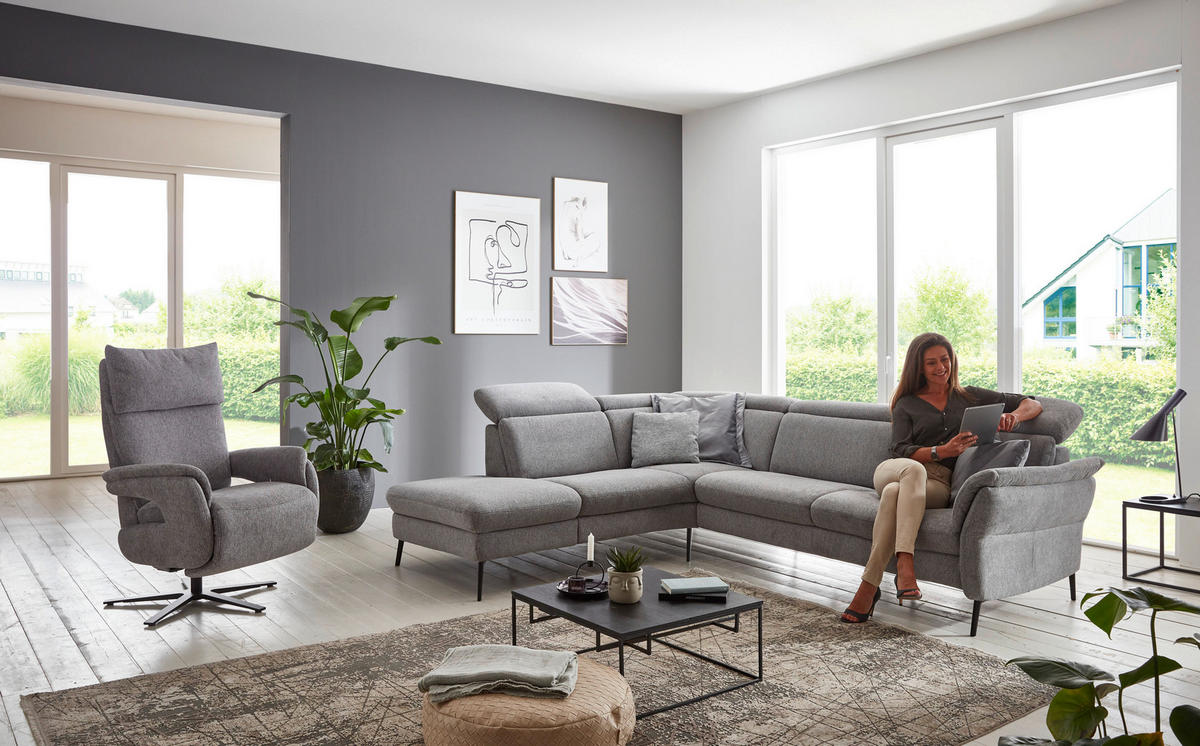 ECKSOFA in Struktur Grau  - Schwarz/Grau, Modern, Textil/Metall (235/275cm) - Cantus