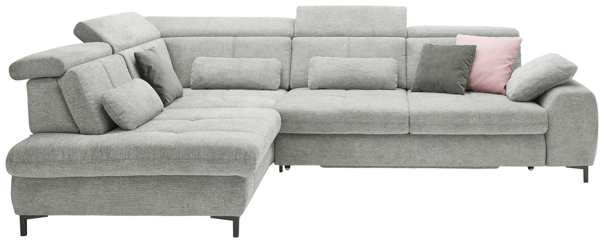 ECKSOFA Hellgrau Webstoff  - Hellgrau/Schwarz, KONVENTIONELL, Textil/Metall (220/314cm) - SetOne by Musterring