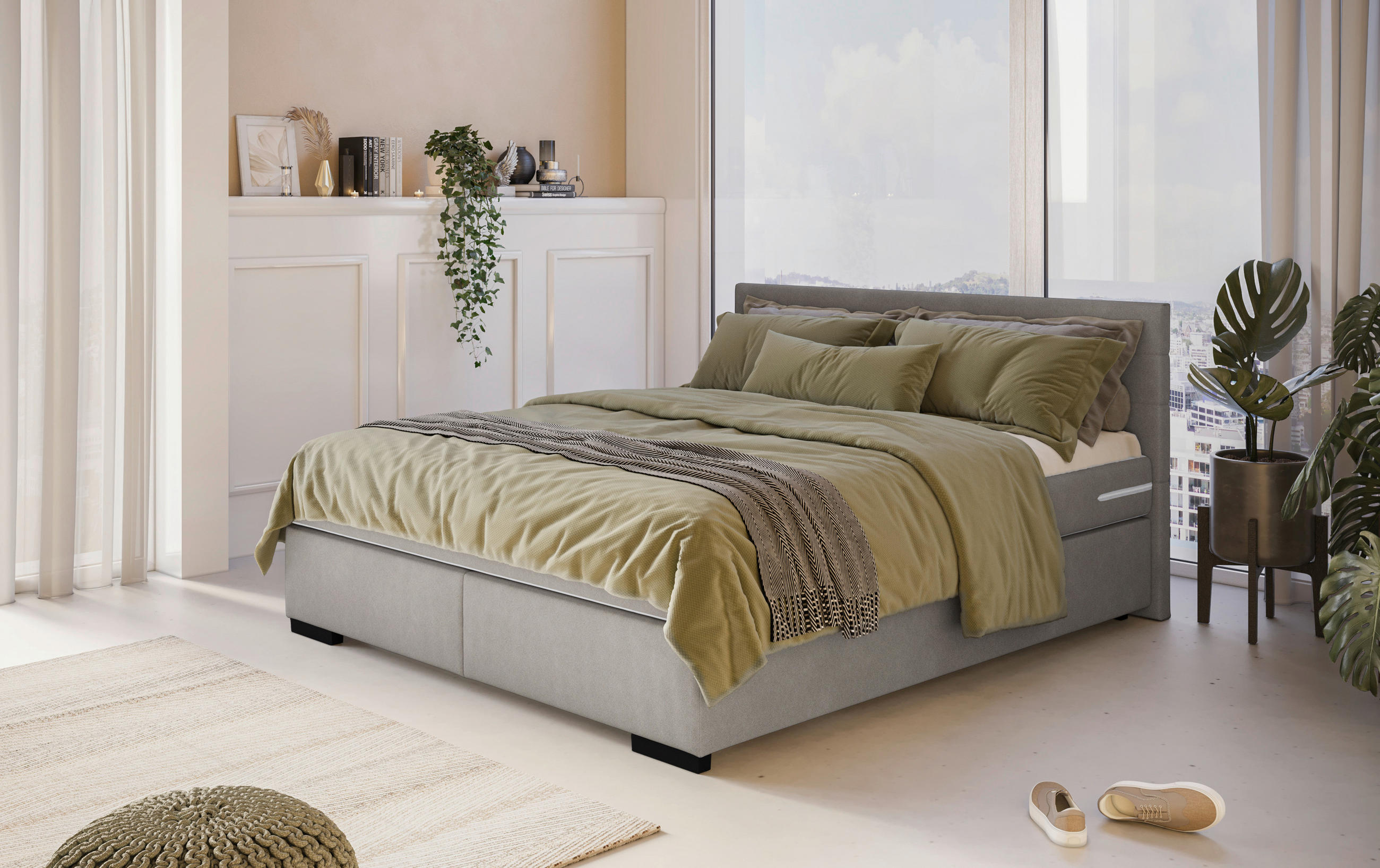 BOXBETT 180/200 cm  in Silberfarben  - Silberfarben/Schwarz, KONVENTIONELL, Holz/Holzwerkstoff (180/200cm) - MID.YOU