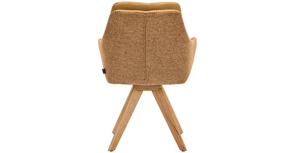 ARMLEHNSTUHL in Webstoff Kombination Echtleder/Stoff pigmentiert - Wildeiche/Currygelb, Design, Leder/Holz (62/90/65cm) - Waldwelt