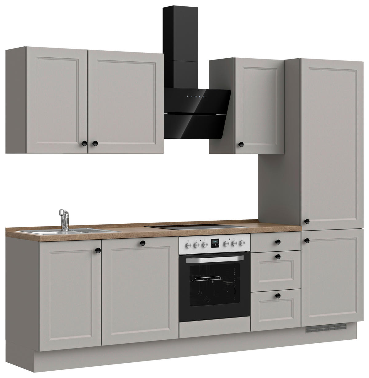 KÜCHENBLOCK 270 cm   in Grau, Eiche dunkel  - Eiche dunkel/Schwarz, MODERN, Holzwerkstoff/Metall (270cm) - Nobilia