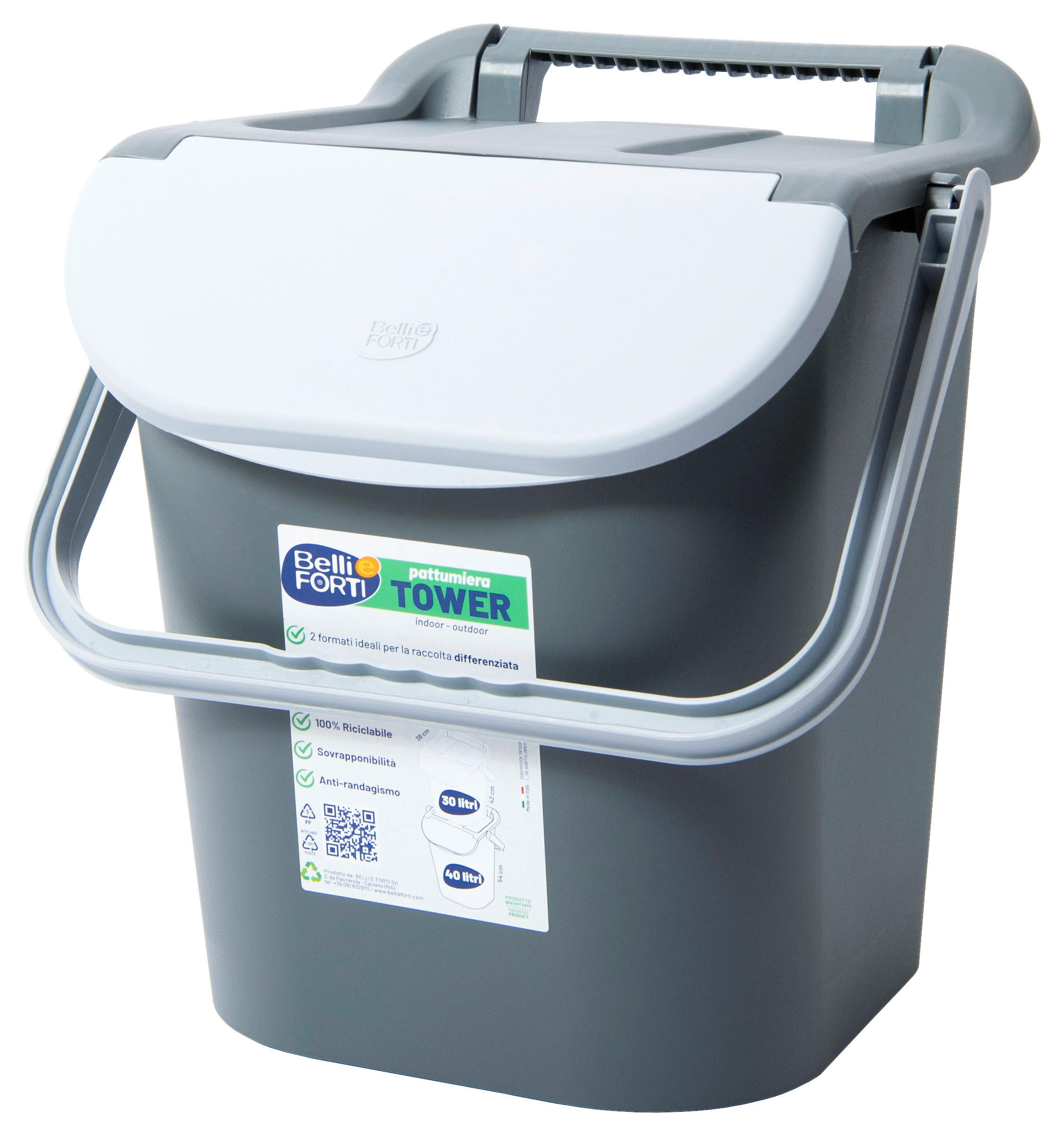 Mülleimer Tower mit Deckel 30l Kunststoff Grau