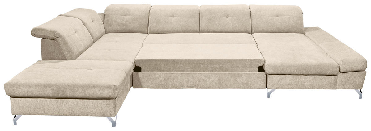 WOHNLANDSCHAFT in Mikrovelours Sandfarben  - Sandfarben/Silberfarben, Modern, Textil/Metall (245/350/168cm) - MID.YOU