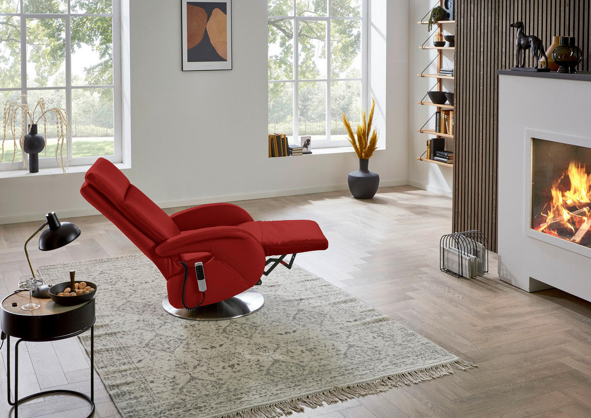 RELAXSESSEL in Leder Rot  - Edelstahlfarben/Rot, Design, Leder/Metall (70/108/80cm) - Cantus