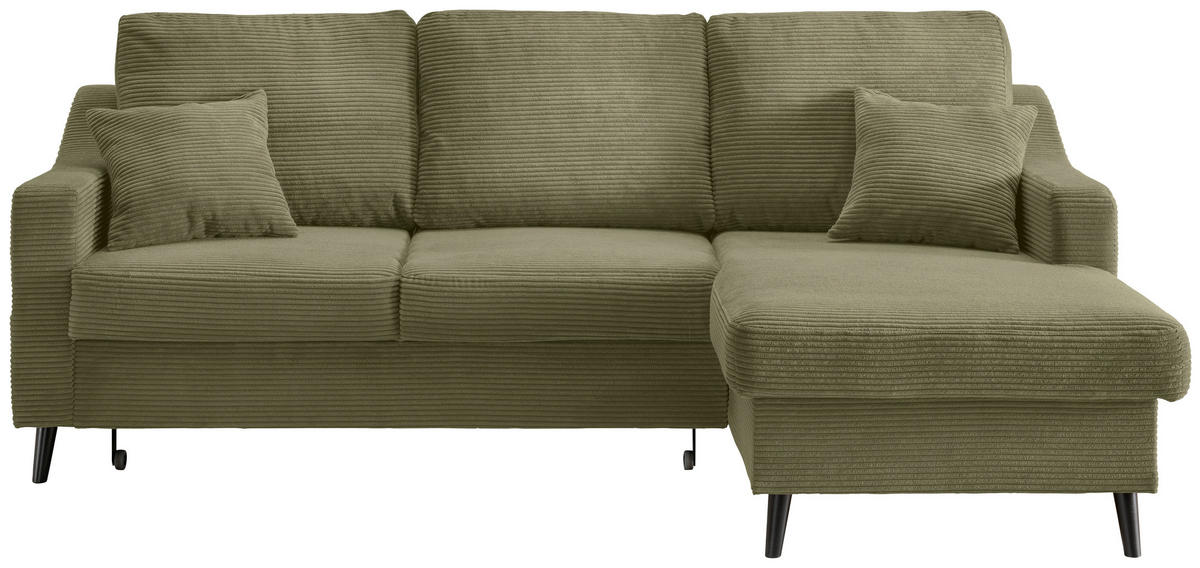 ECKSOFA Olivgrün Cord  - Schwarz/Olivgrün, Design, Holz/Textil (228/150cm) - P & B