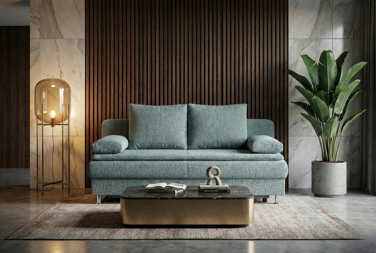 SCHLAFSOFA  mit Schlafen auf Sitzhöhe Webstoff Blaugrau  - Chromfarben/Blaugrau, Design, Kunststoff/Textil (200/92/90cm) - P & B