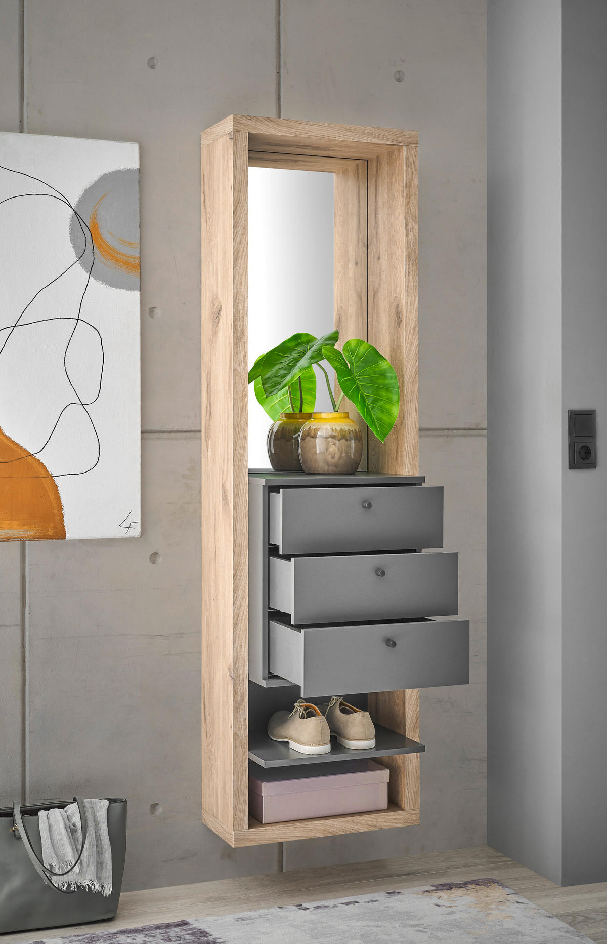 PREDSOBLJE  antracit, boje hrasta  - boje hrasta/antracit, Basics, staklo/drvni materijal (51/178/35cm) - Carryhome