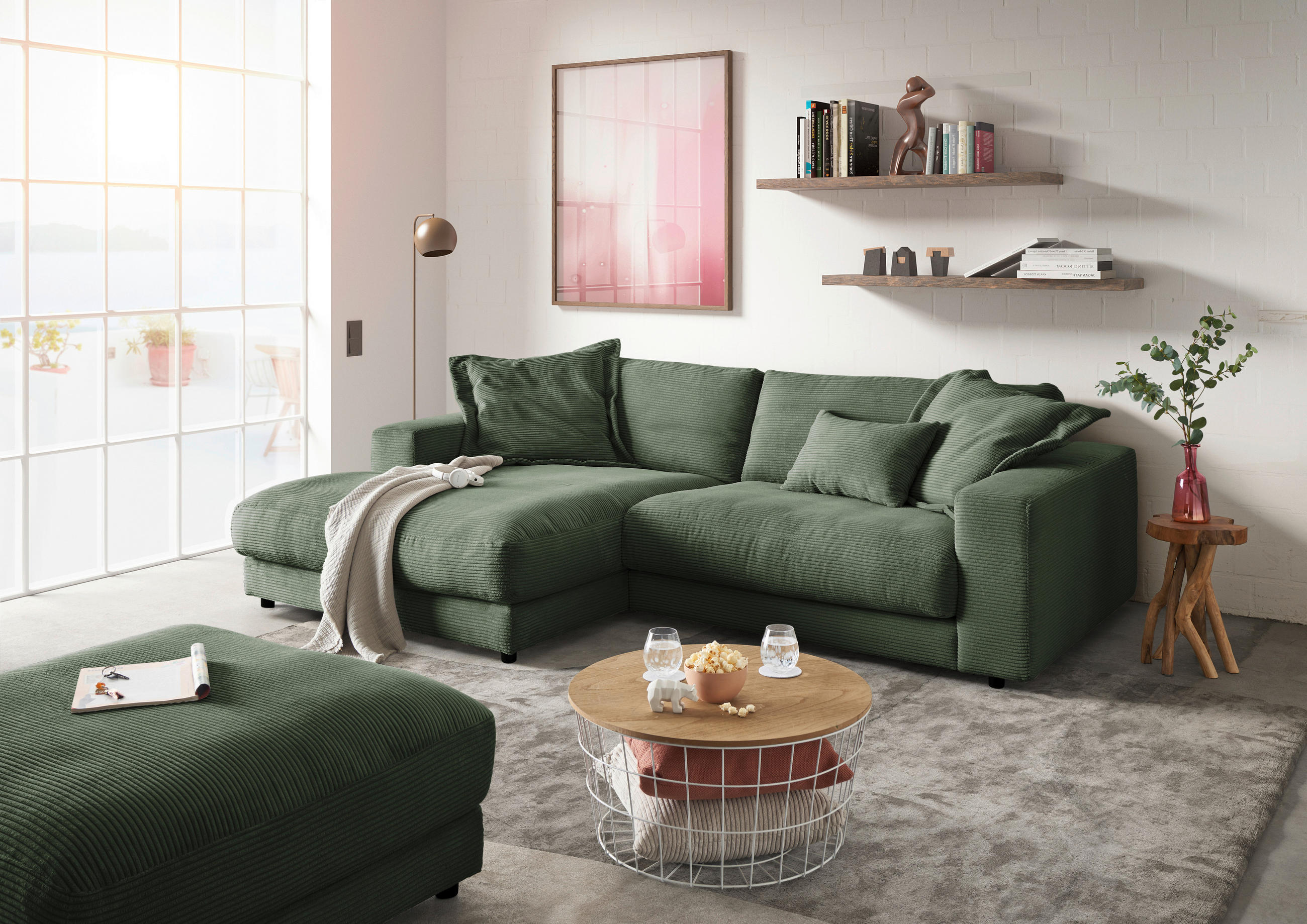 HOCKER Cord Grün  - Schwarz/Grün, Design, Kunststoff/Textil (100/86/100cm) - Pure Home Lifestyle