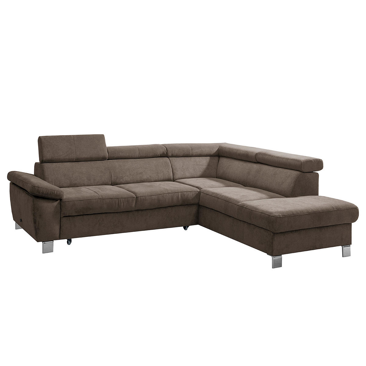 ECKSOFA Dunkelbraun Mikrofaser  - Chromfarben/Dunkelbraun, Design, Textil/Metall (248/208cm) - Livetastic