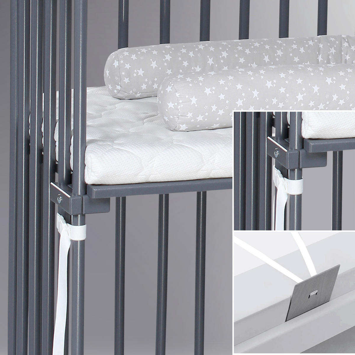BEISTELLBETT 110/62/96,50 cm  - Grau, Basics, Holz (110/62/96,50cm) - Babybay