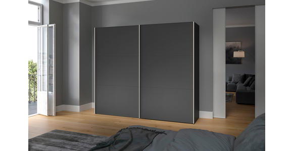 SCHWEBETÜRENSCHRANK  in Anthrazit, Schwarz  - Edelstahlfarben/Anthrazit, Design, Holzwerkstoff (253/195/65cm) - Carryhome