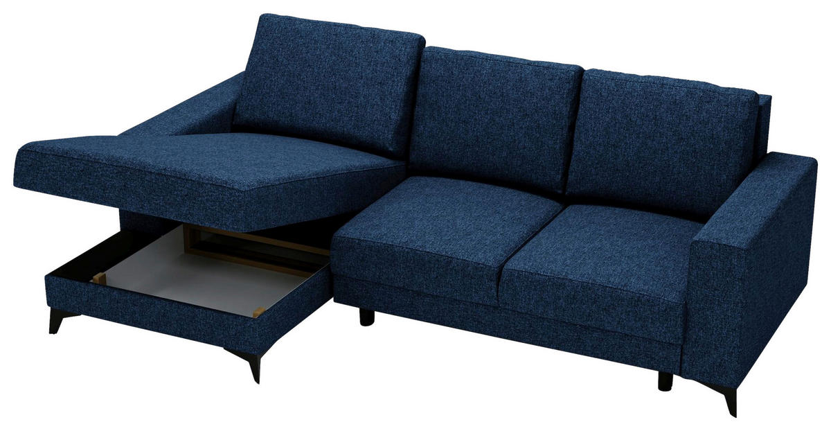 ECKSOFA in Flachgewebe Blau  - Blau/Schwarz, Design, Textil/Metall (156/244cm) - Livetastic