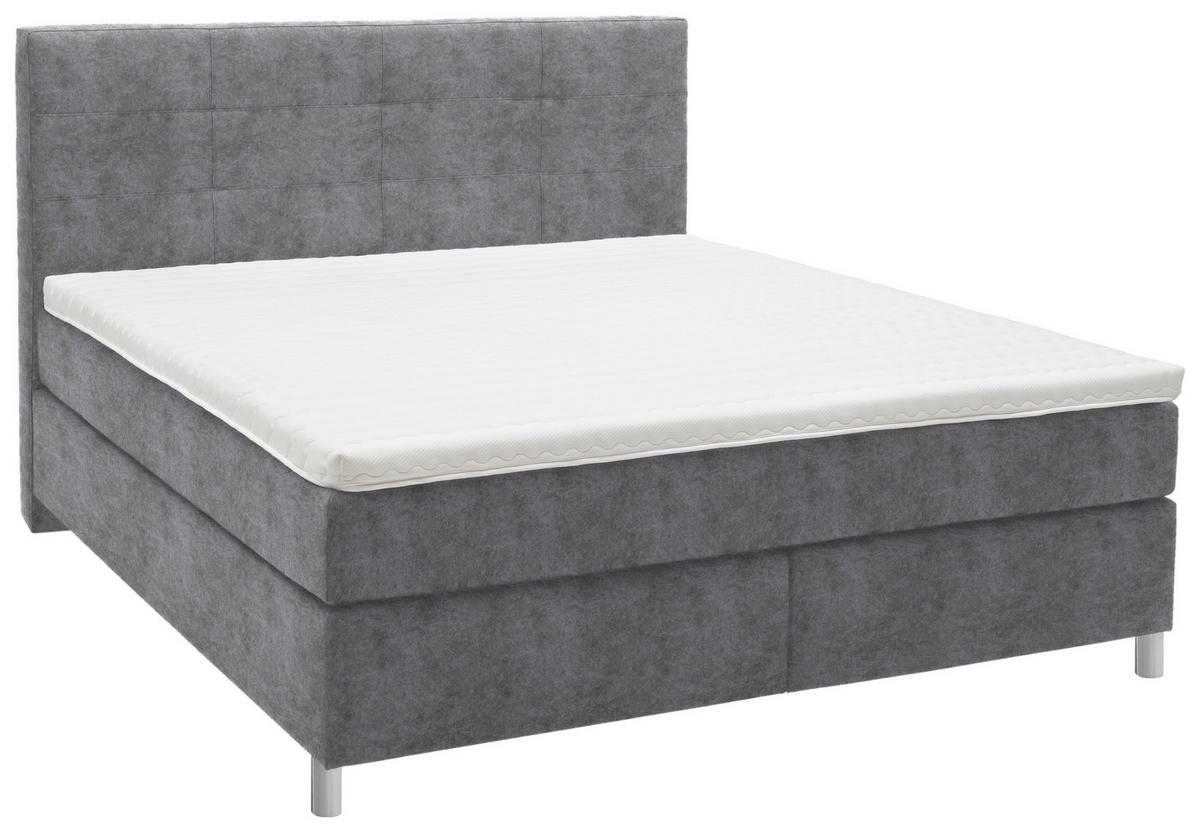 BOXSPRINGBETT 200/200 cm  in Grau  - Chromfarben/Grau, KONVENTIONELL, Kunststoff/Textil (200/200cm) - Voleo