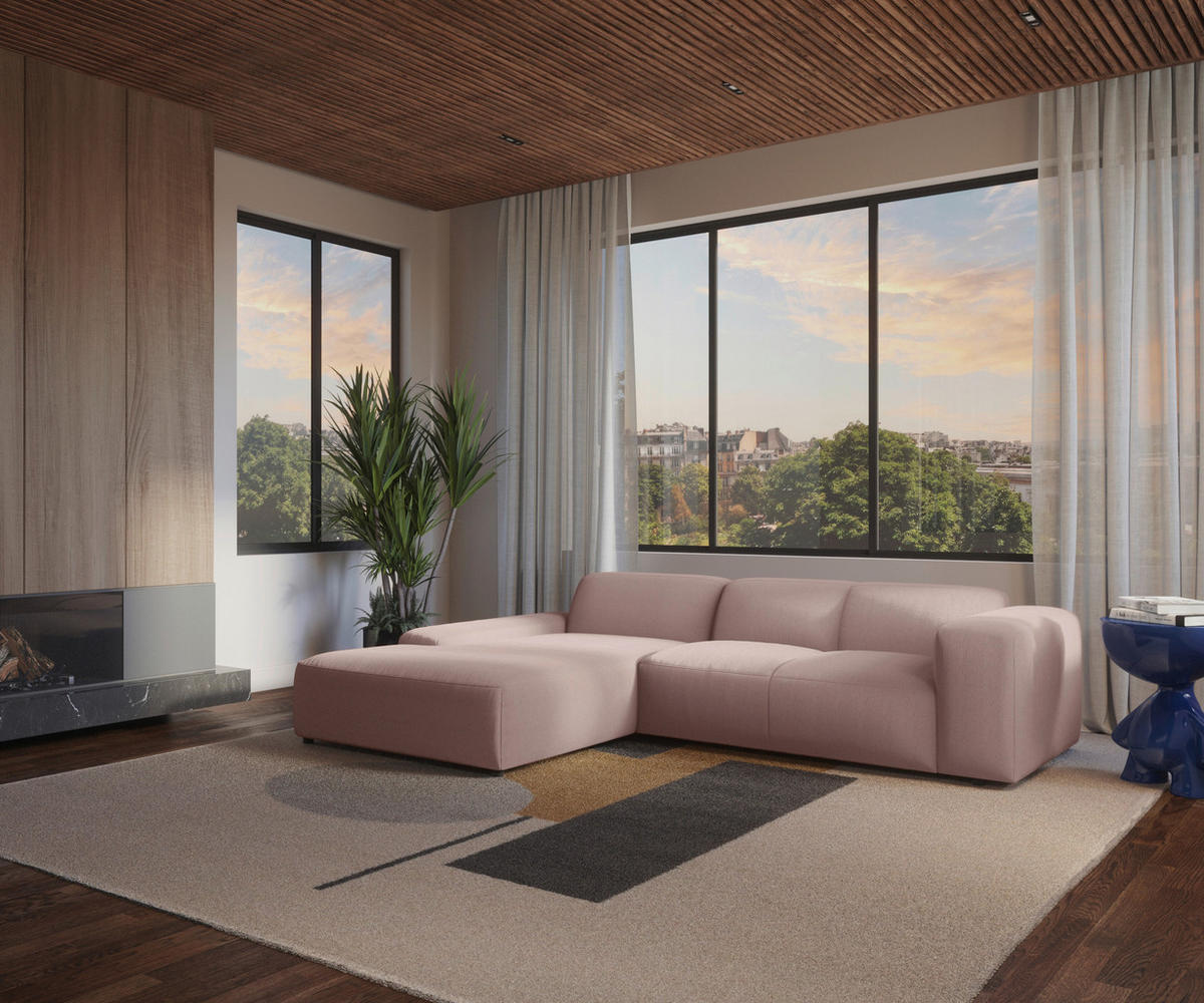 ECKSOFA HANNAH Rosa Cord  - Schwarz/Rosa, Design, Kunststoff/Textil (200/304cm) - MID.YOU