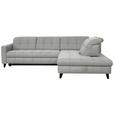 ECKSOFA in Webstoff Hellgrau  297/216 cm  - Hellgrau/Schwarz, Design, Holz/Textil (297/216cm) - Xora