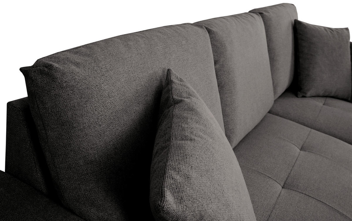 ECKSOFA LUKAS Dunkelgrau Struktur Zierkissen, Bettkasten  - Dunkelgrau, Trend, Textil (239/158cm) - P & B