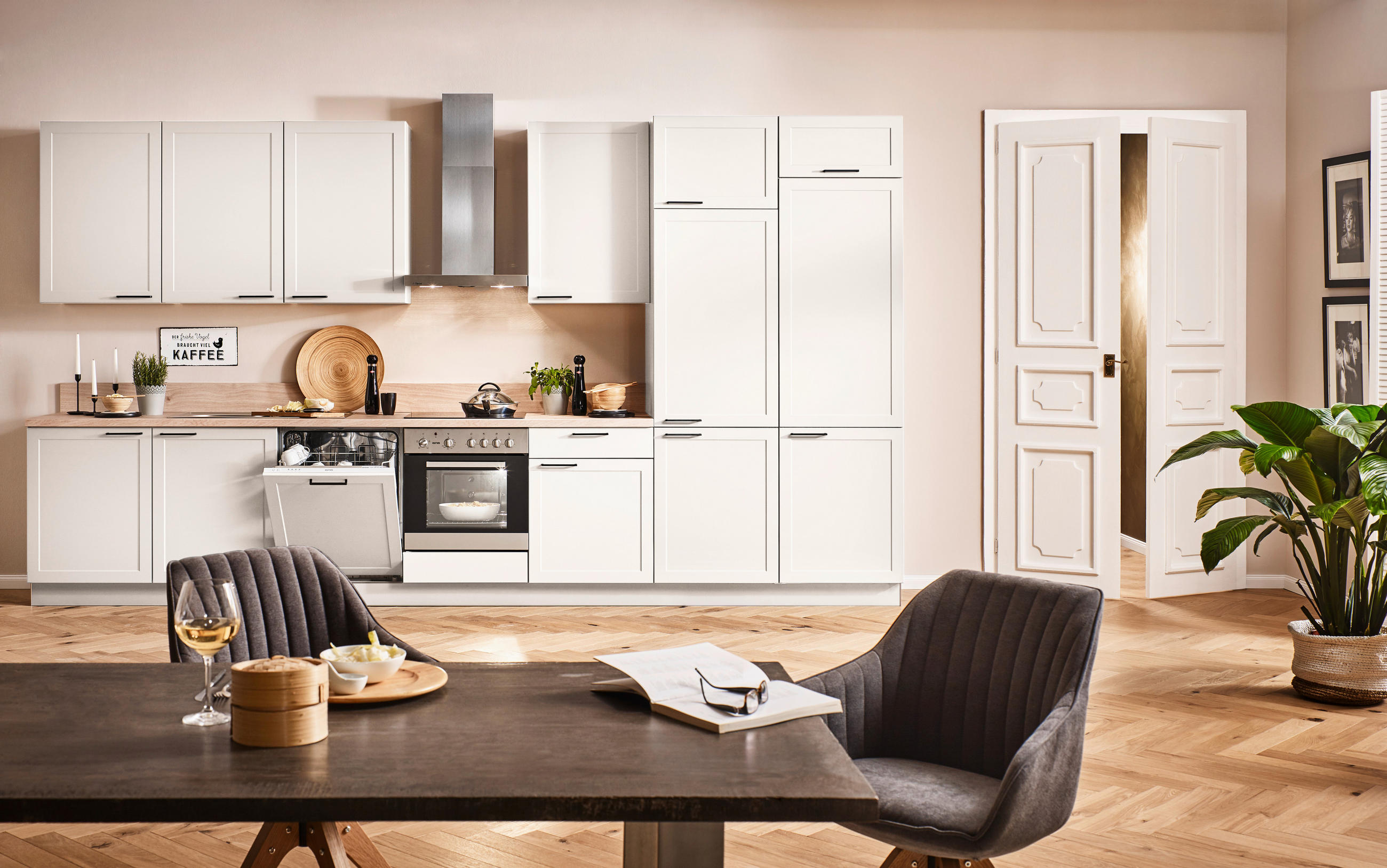 KÜCHENLEERBLOCK 420 cm   in Eichefarben, Magnolie  - Eichefarben/Magnolie, ROMANTIK / LANDHAUS, Holzwerkstoff/Metall (420cm) - Welnova