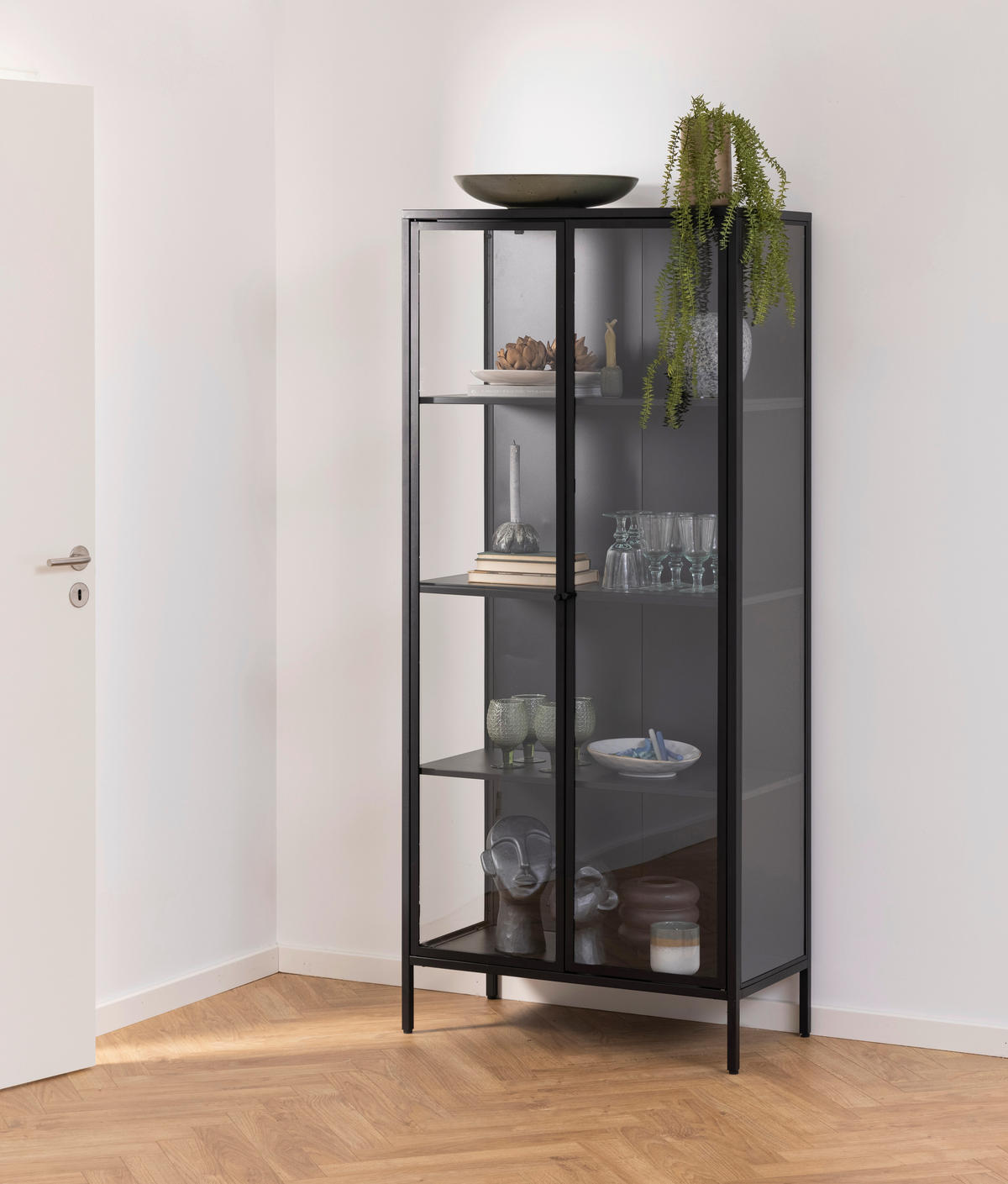 VITRINA, črna - črna/prosojno, Design, kovina/steklo (80/180/40cm) - MID.YOU