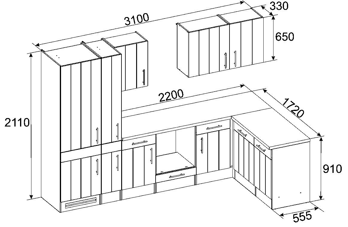 ECKKÜCHE 310/172 cm  in Weiß  - Eichefarben/Weiß, ROMANTIK / LANDHAUS (310/172cm) - Respekta