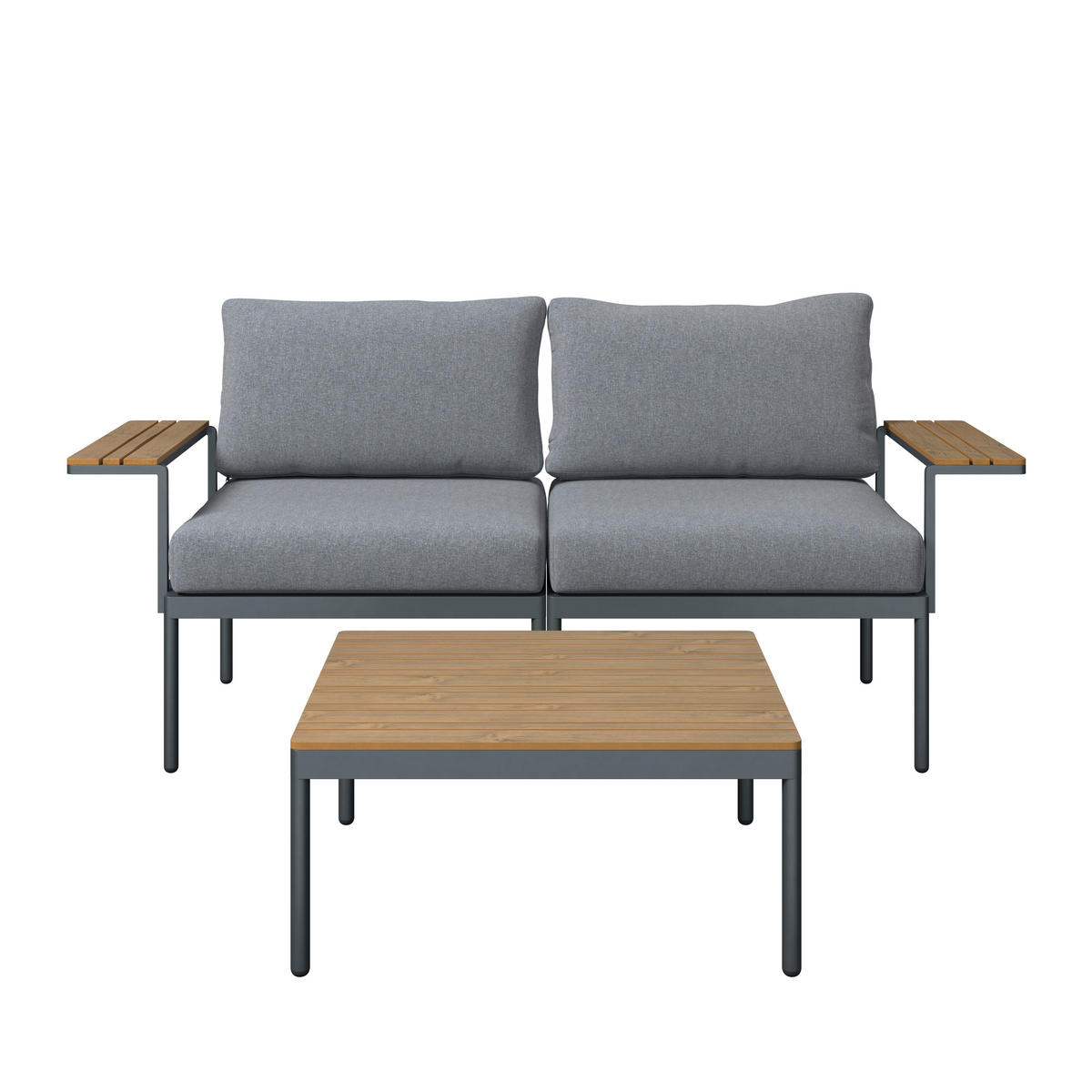 LOUNGEGARNITUR 3-teilig   85/64.5/71.5 cm Stahl  - Dunkelgrau/Naturfarben, MODERN, Kunststoff/Textil (85/64.5/71.5cm) - Ambia Garden