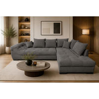 ECKSOFA ATLANTA Dunkelgrau Struktur Liegefläche im Originalstoff  - Dunkelgrau/Schwarz, Design, Textil/Metall (298/202cm) - MID.YOU