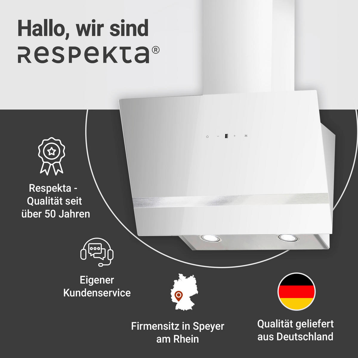 DUNSTABZUGSHAUBE CH24060WAM  - Weiß, Trend, Glas/Metall (59,5/74,2-109,2/38,5cm) - Respekta