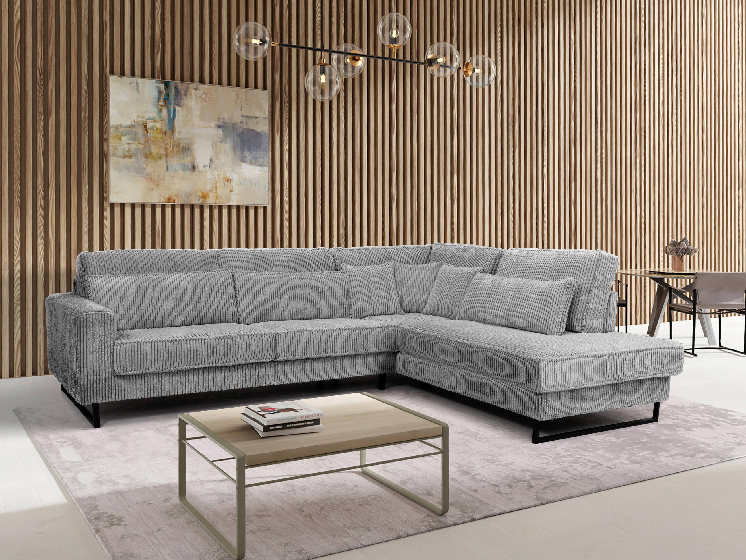 ROHOVÁ SEDAČKA, textil, kompozitní dřevo, světle šedá - černá/světle šedá, Konvenční, kov/kompozitní dřevo (284/253cm) - Livetastic