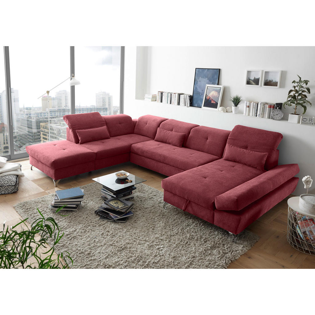 Thumbnail - Mid.you Wohnlandschaft, Beere, Textil, 8-Sitzer, U-Form, 350x245 cm, Made in EU, seitenverkehrt erhältlich, Schlafen auf...