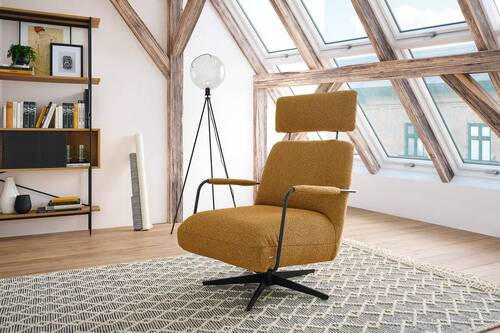 SESSEL in Flachgewebe, Bouclé Currygelb  - Currygelb/Schwarz, Design, Textil/Metall (71/103/91cm) - Koinor