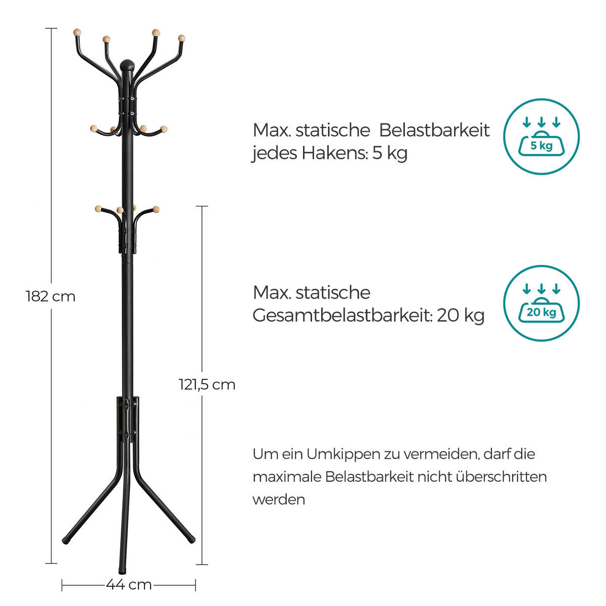 KLEIDERSTÄNDER in Schwarz 44/182/44 cm   - Schwarz, Trend, Metall (44/182/44cm) - Boxxx