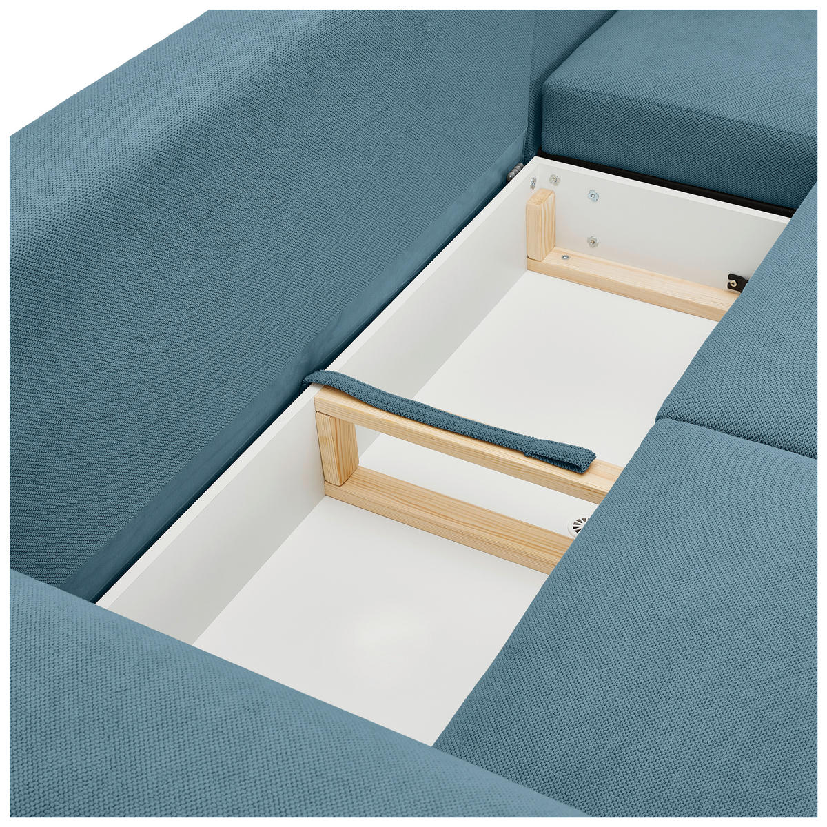 ECKSOFA in Webstoff Blau  - Blau/Naturfarben, Konventionell, Holz/Textil (250/145cm) - MID.YOU