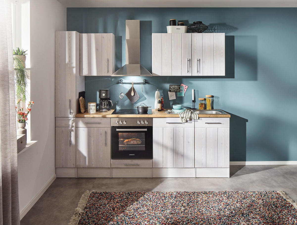 KÜCHENLEERBLOCK   in Weiß, Lärchefarben  - Edelstahlfarben/Lärchefarben, Basics, Holzwerkstoff/Metall - Respekta