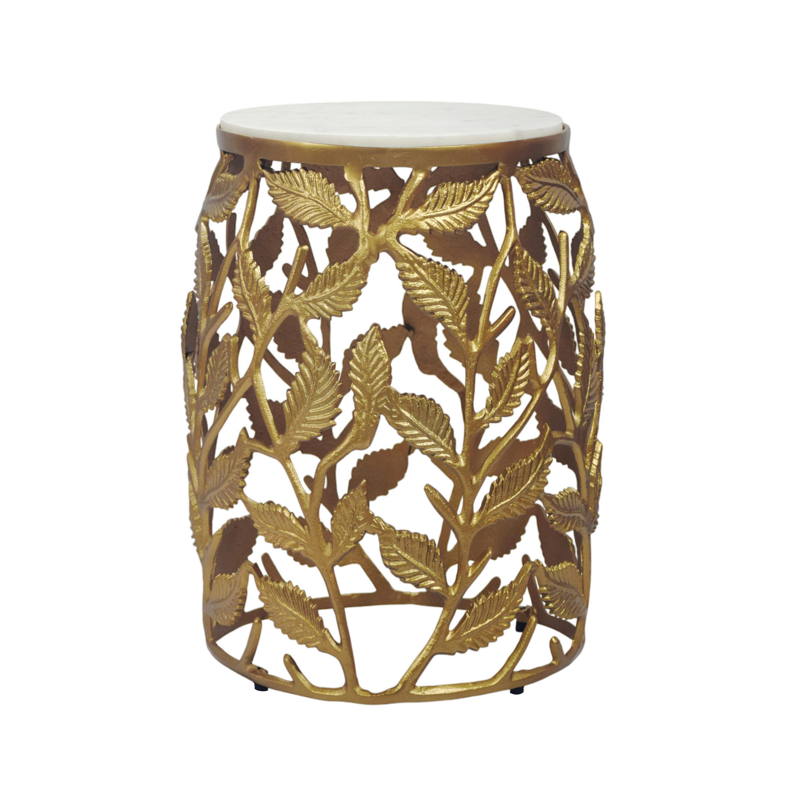 ODKLÁDACÍ STOLEK, bílá, barvy zlata, kámen, 40/40/46 cm - bílá/barvy zlata, Design, kov/kámen (40/40/46cm) - MID.YOU