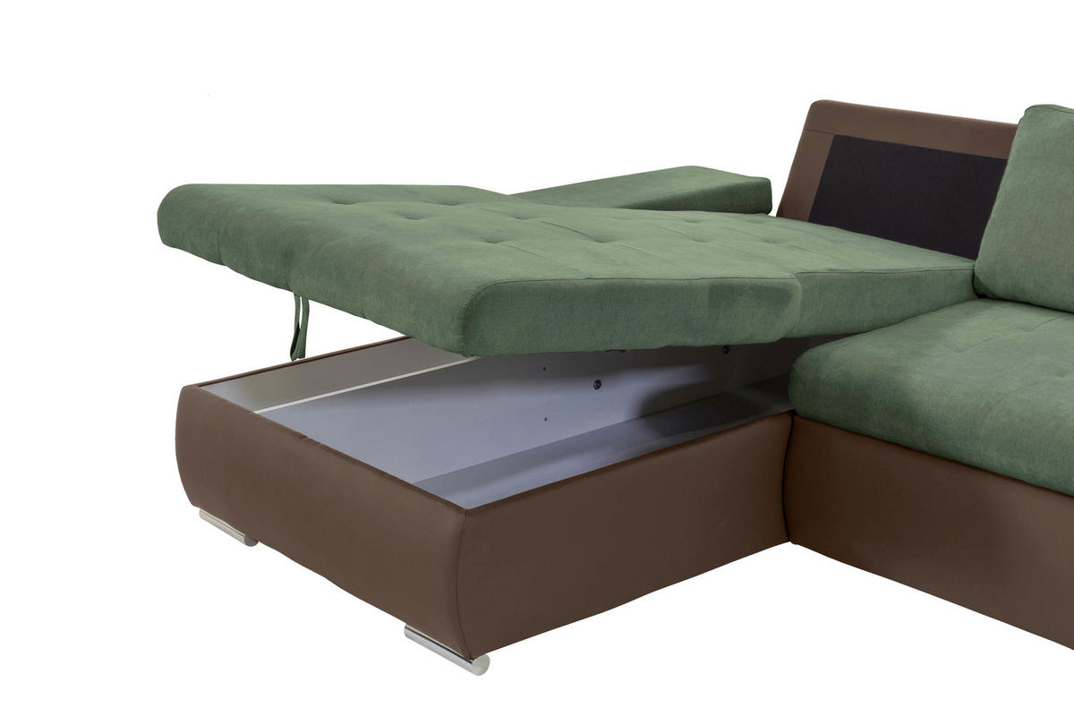 ECKSOFA in Flachgewebe Braun, Olivgrün  - Braun/Olivgrün, Design, Kunststoff/Textil (175/271cm) - MID.YOU