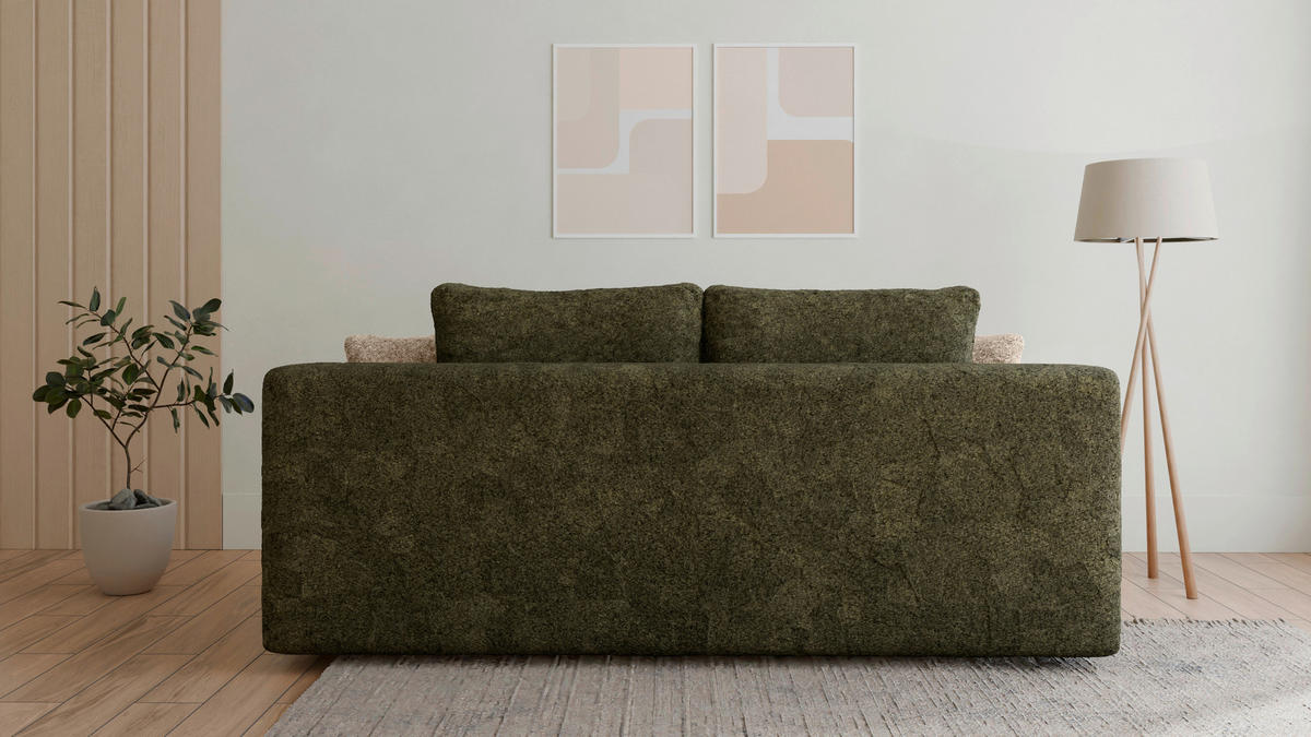 SCHLAFSOFA MOSS Dunkelgrün, Beige  inkl. Rückenkissen, Schlaffunktion, Stauraum  - Dunkelgrün/Beige, Design, Holzwerkstoff/Kunststoff (200/90/100cm) - MID.YOU