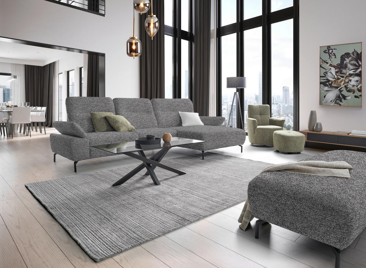 ECKSOFA  in Chenille, Flachgewebe Grau  318/165 cm  - Schwarz/Grau, Design, Textil/Metall (318/165cm) - Xora