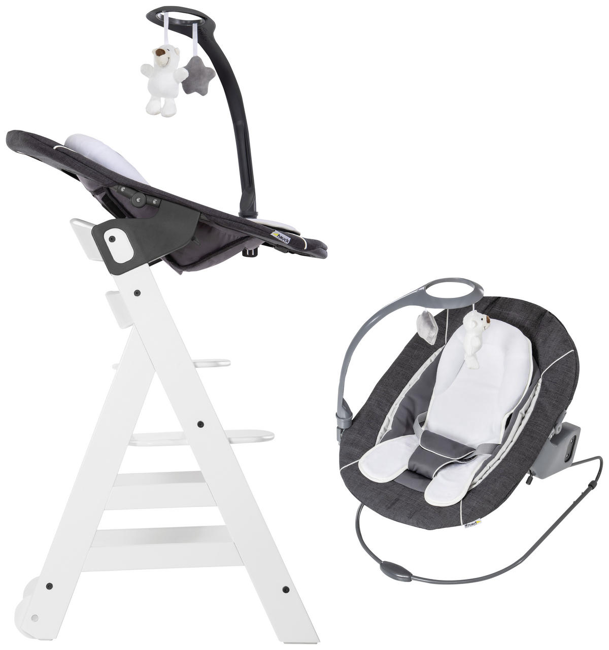 HOCHSTUHL BETA + BOUNCER Grau, Weiß  - Weiß/Grau, Basics, Holz (58/48/83cm) - Hauck
