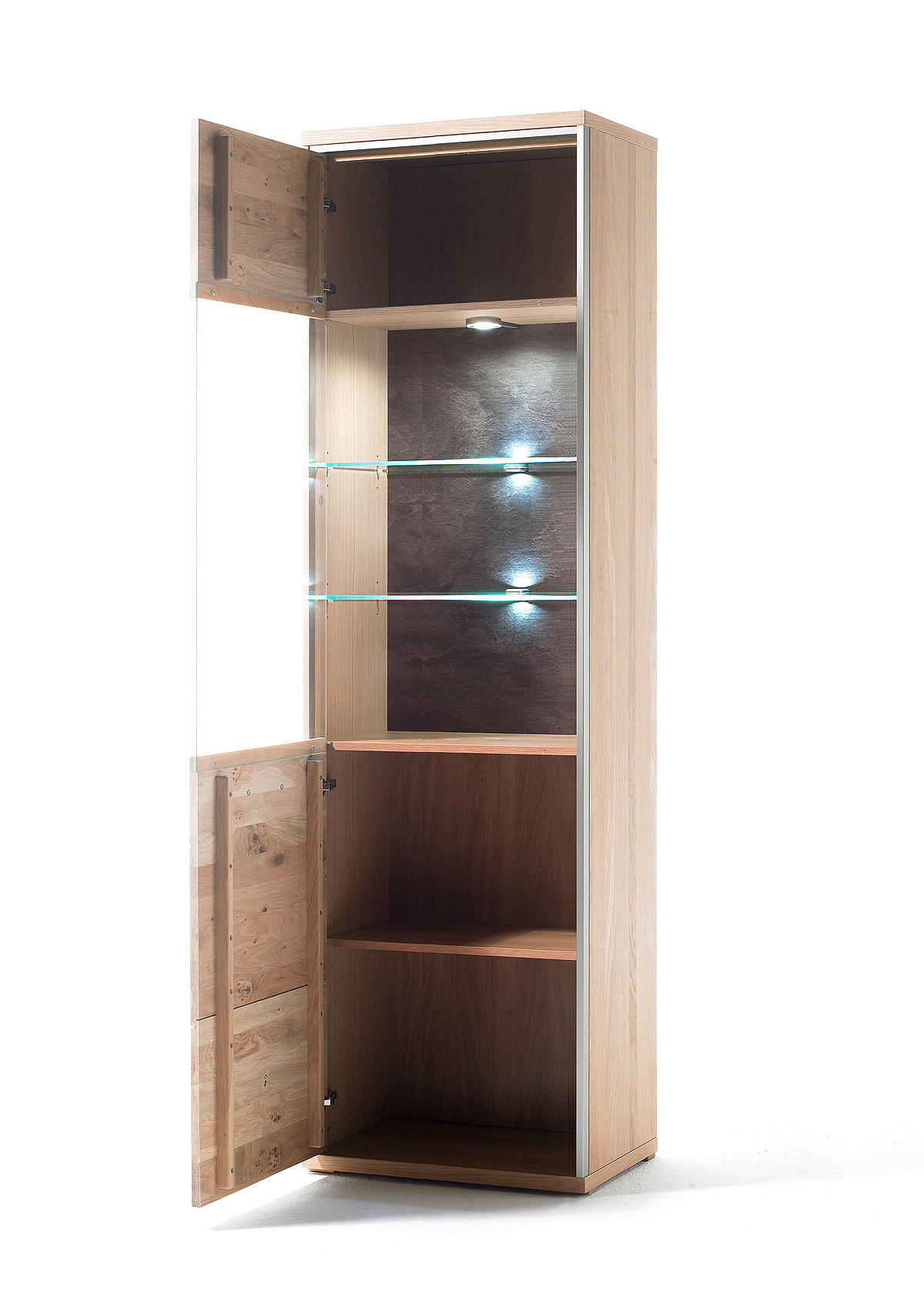 VITRINE in furniert, massiv Eiche Eichefarben - Hellbraun/Edelstahlfarben, KONVENTIONELL, Glas/Holz (64/201/39cm) - Cantus