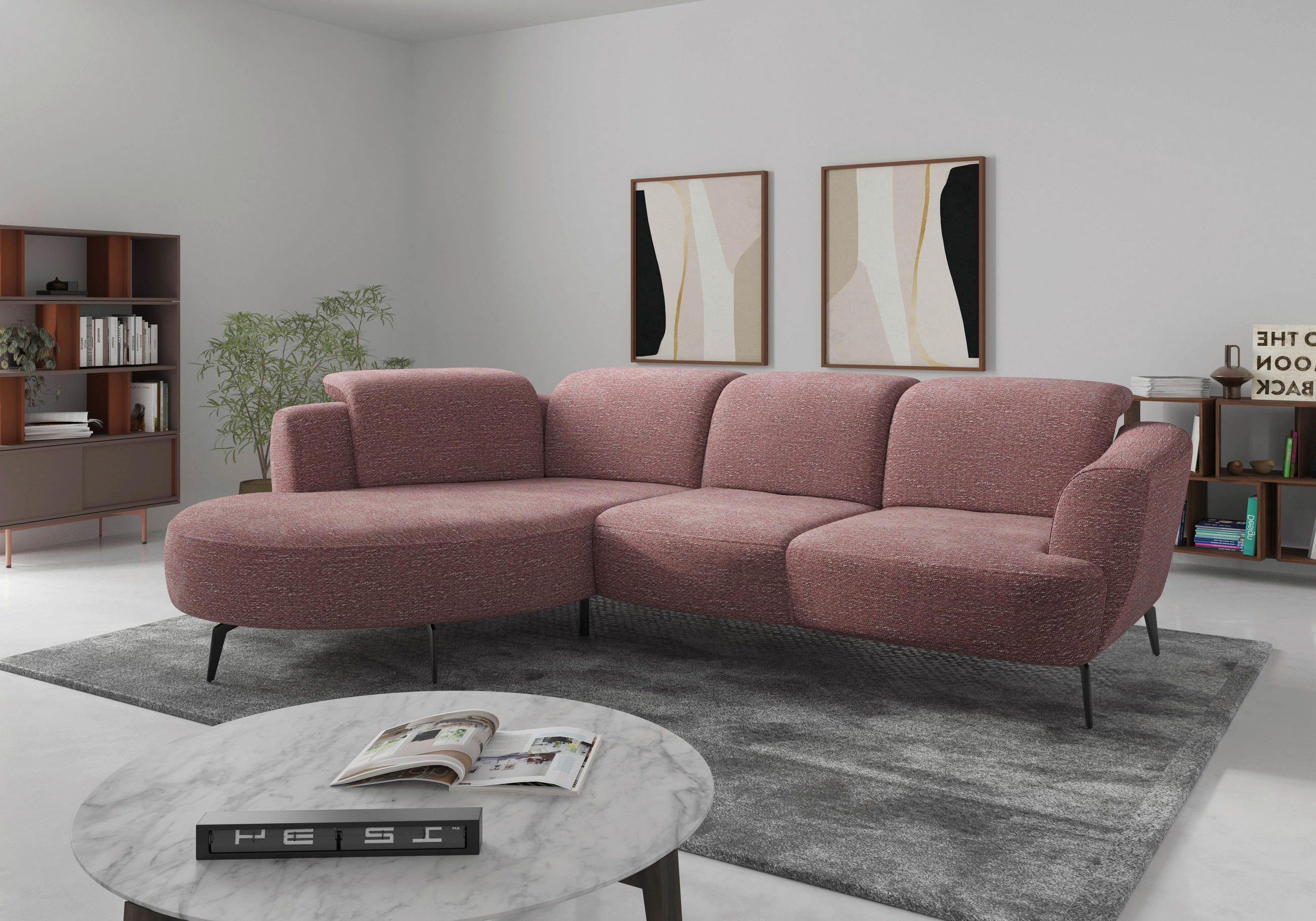 ECKSOFA ZOE E Aubergine Chenille  - Aubergine/Schwarz, KONVENTIONELL, Textil/Metall (199/309cm) - Sit & More