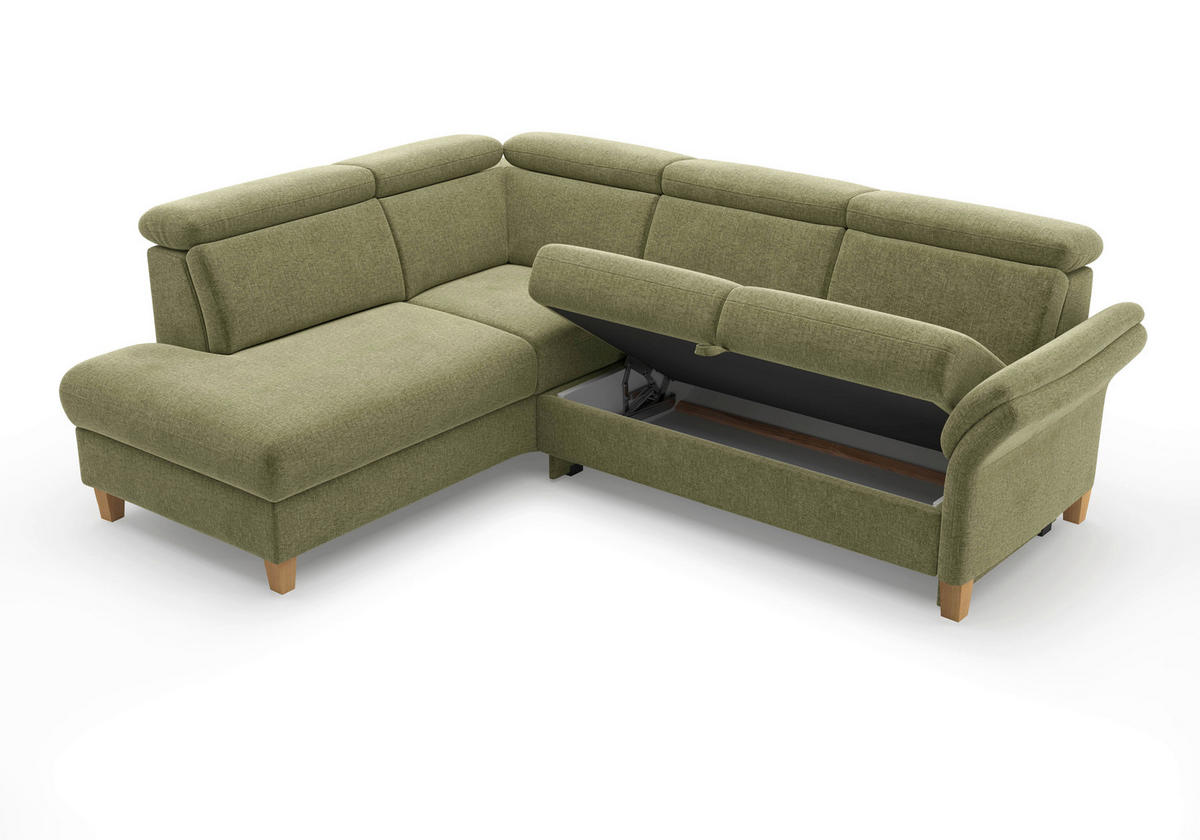 ECKSOFA GLENDALE E Hellgrün Flachgewebe  - Eichefarben/Hellgrün, KONVENTIONELL, Holz/Textil (193/247cm) - Sit & More