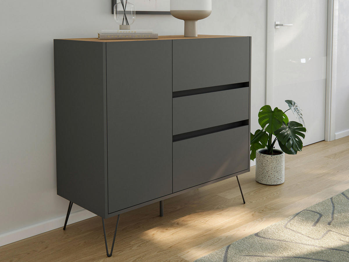 SIDEBOARD Posseik Industrial  in 99/93,6/42 cm  - Eichefarben/Graphitfarben, Design, Holzwerkstoff/Metall (99/93,6/42cm) - P & B