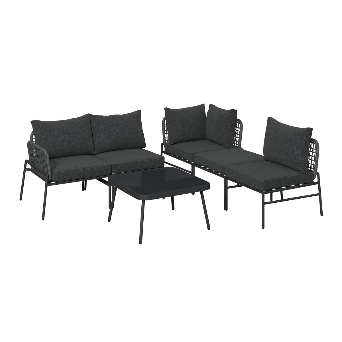 LOUNGEGARNITUR 6-teilig   Eisen  - Dunkelgrau, MODERN, Glas/Textil (198l) - Ambia Garden